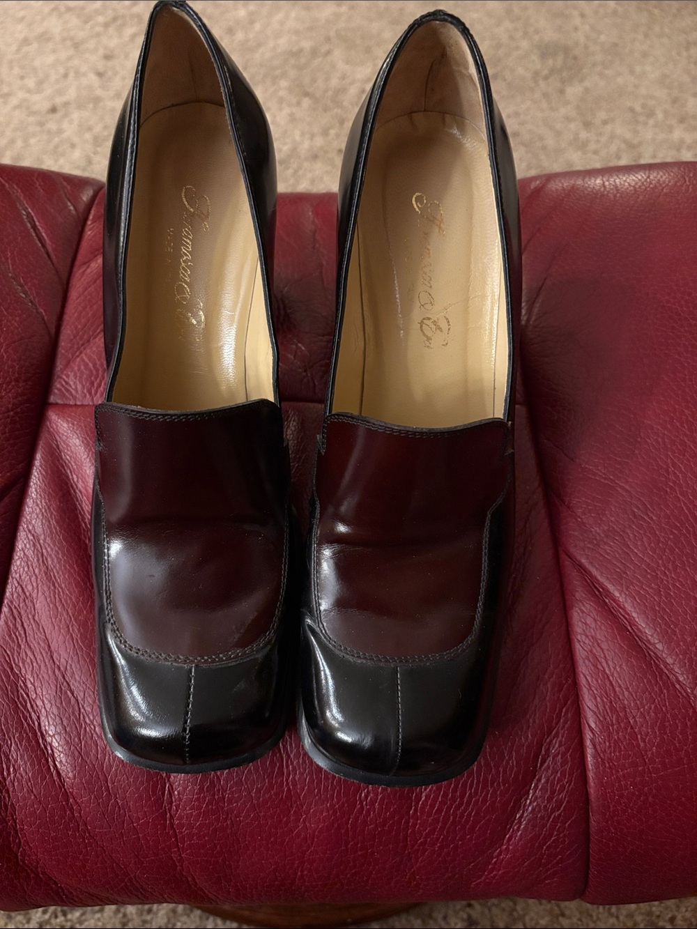 Fieramosca & Co Italian Two-Tone Burgundy and Black Leather Heels 8M